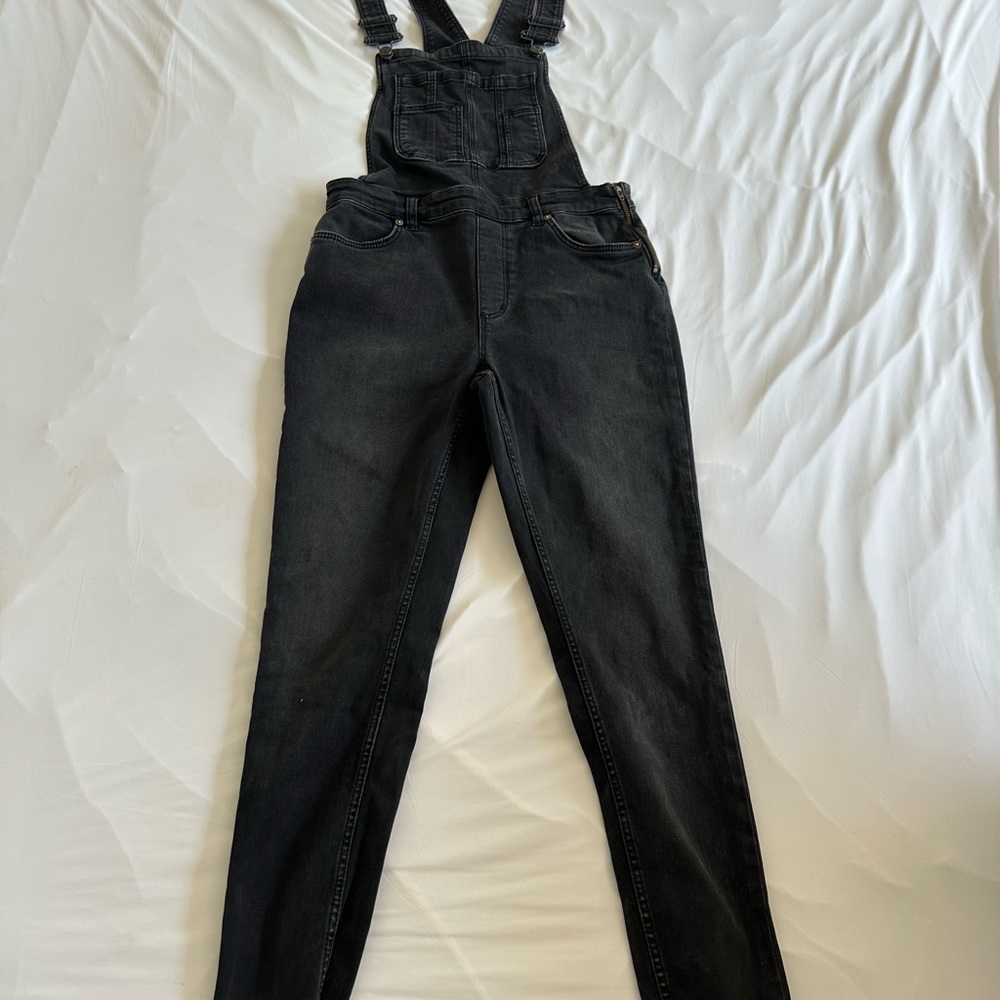 Free People Women's Black Denim Overalls